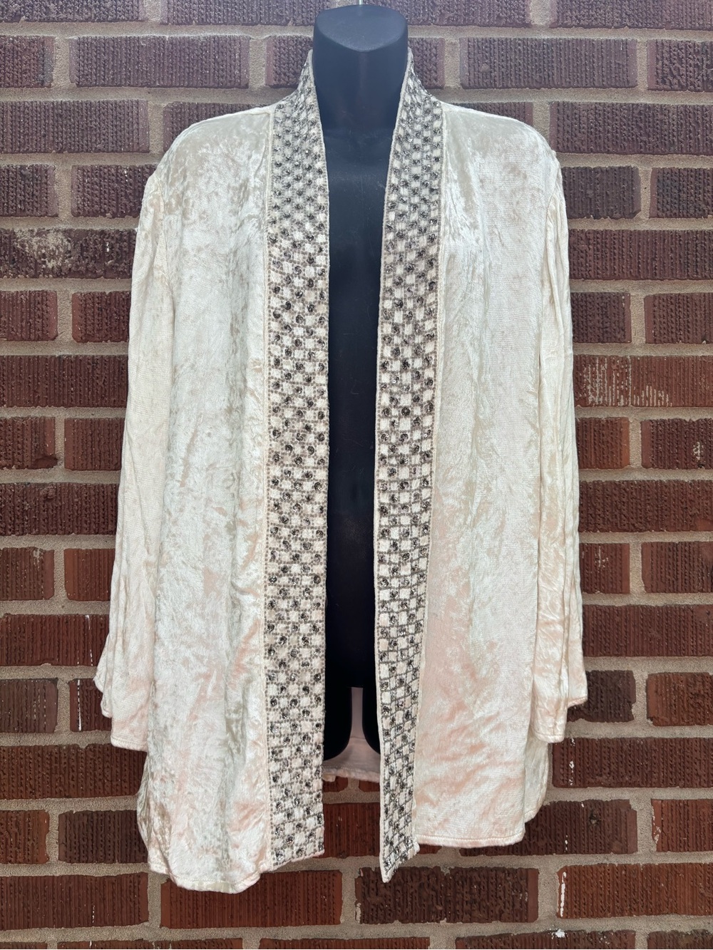Vita Grace Sz L Velvet velour open front Robe Kimono Opera white Silver jacket